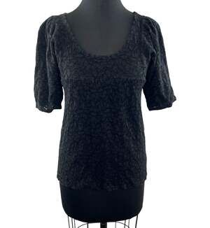 Anthropologie Eight Sixty Black Lace Short Sleeve Blouse Top Size M Medium